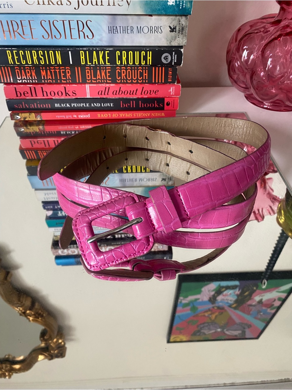 Urban Outfitters Pink Crocodile Embossed Belt